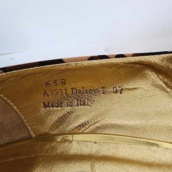 Coach Leopard Print Satin Peep Toe Gold Heels        Size 6.5B - Picture 6 of 7